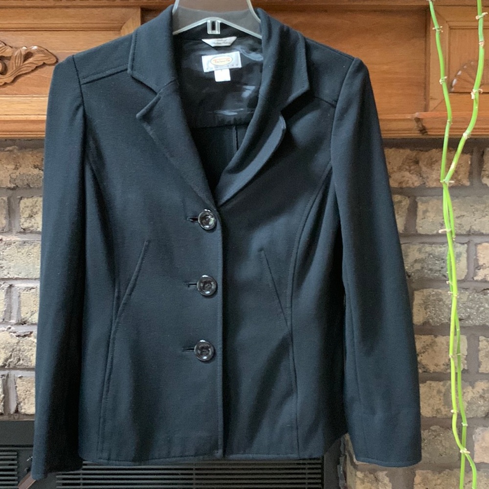 Womens Talbots petite size 4 black knit dress (blazer type) button up jacket